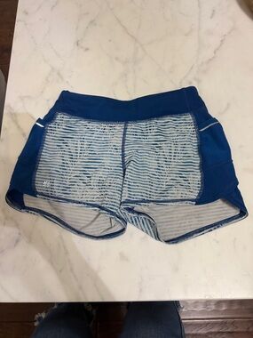Athleta Blue White Striped Palm-Print Girls' Athletic Shorts